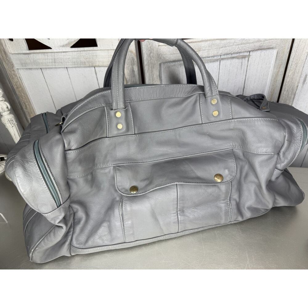 VTG Gray Genuine Leather Duffle Bag Made In Mexico Top Handle Classic